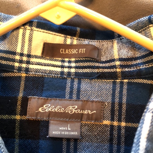 Men’s Eddie Bauer Classic Fit L blue plaid with yellow - Picture 3 of 3